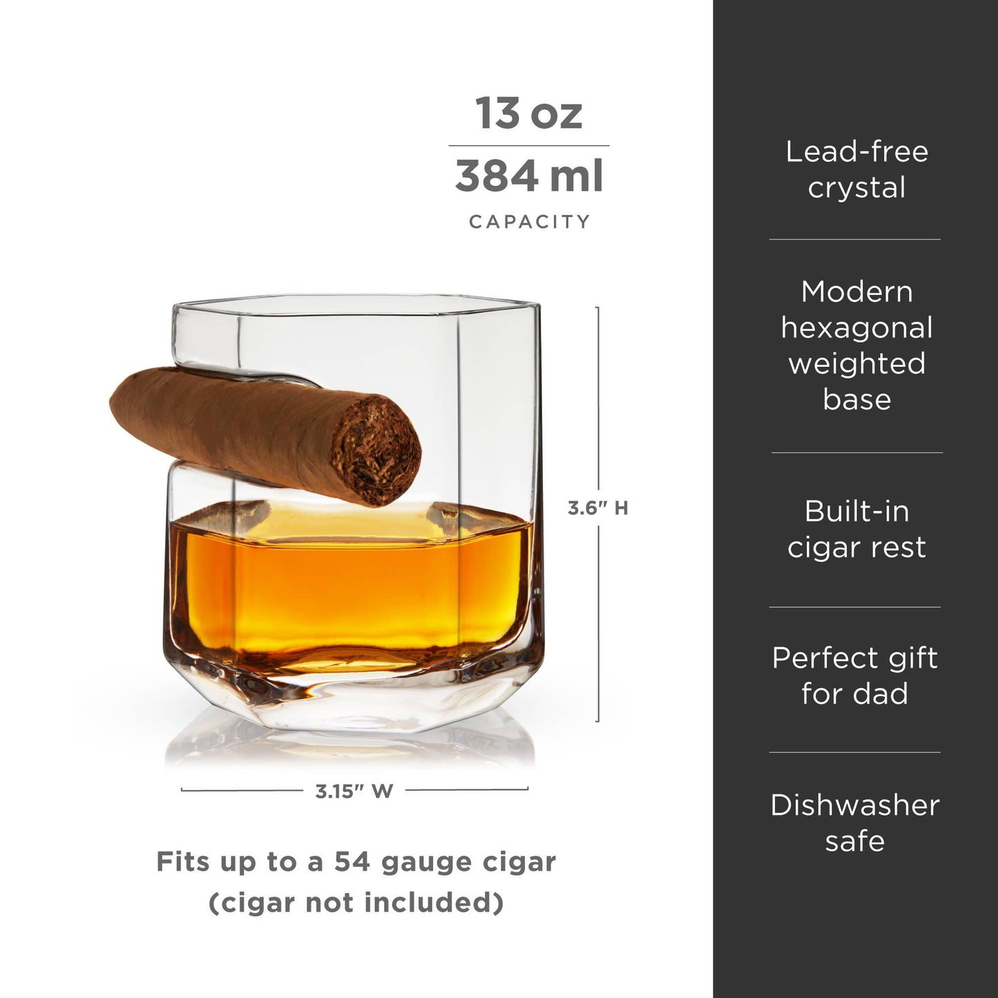 Raye™ Crystal Glass w/Builtin Cigar Holder | Viski