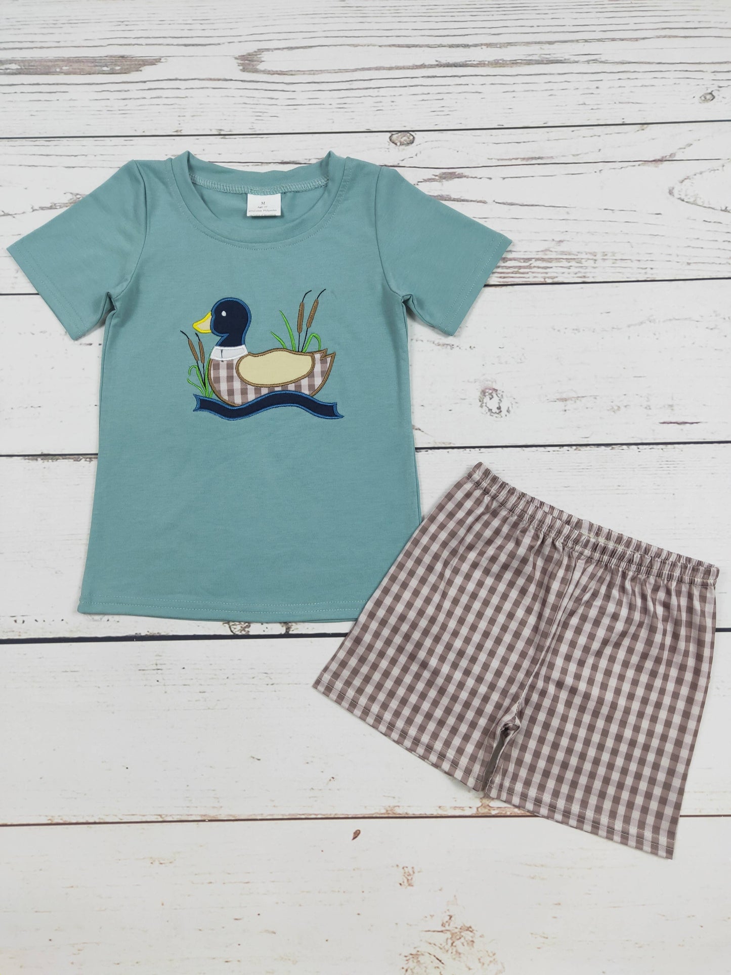 Boys Checkered Duck Appliqué Top Shorts Set | SK