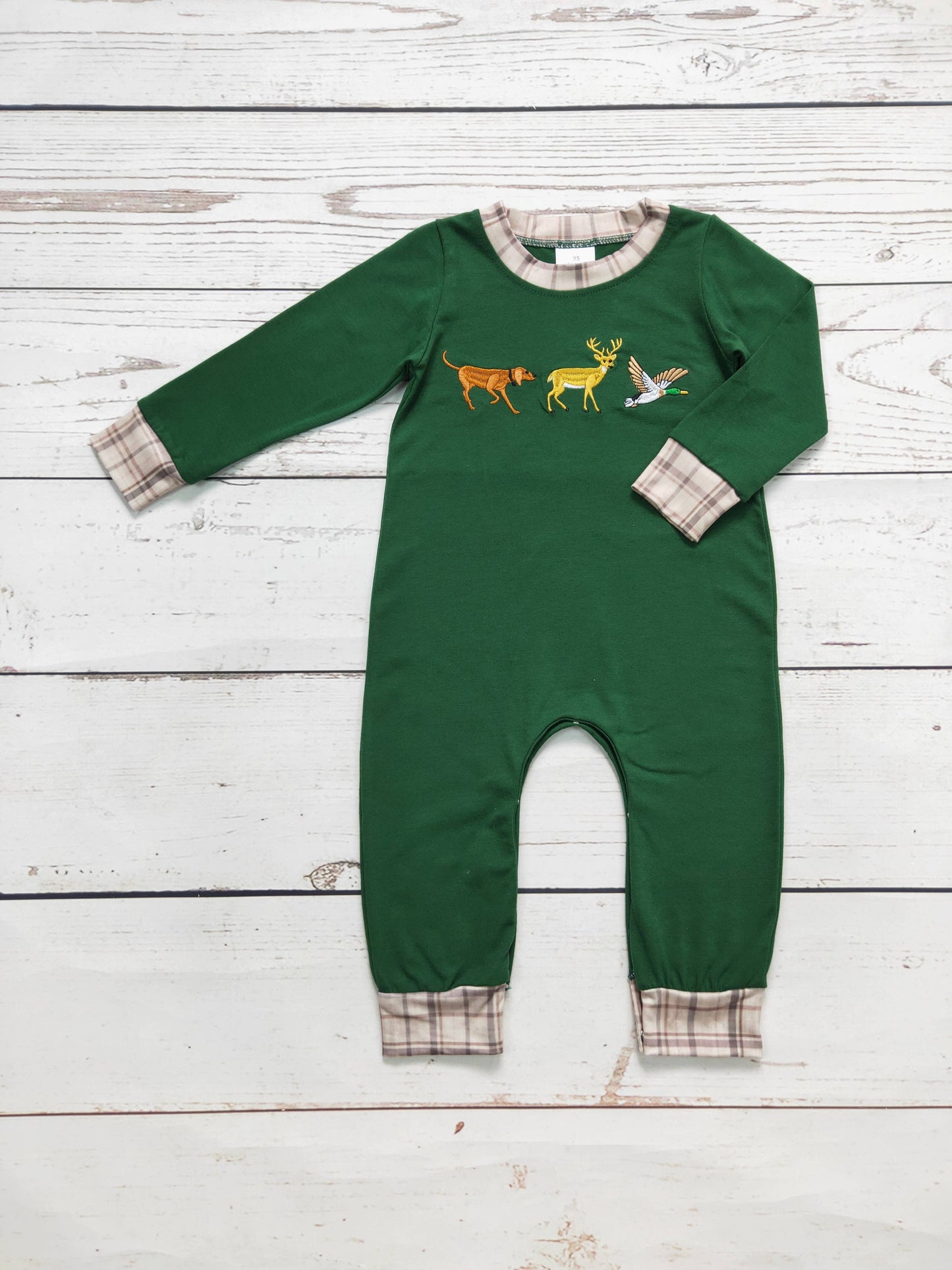 Boy Appliqué Hunter Romper: 3-6M