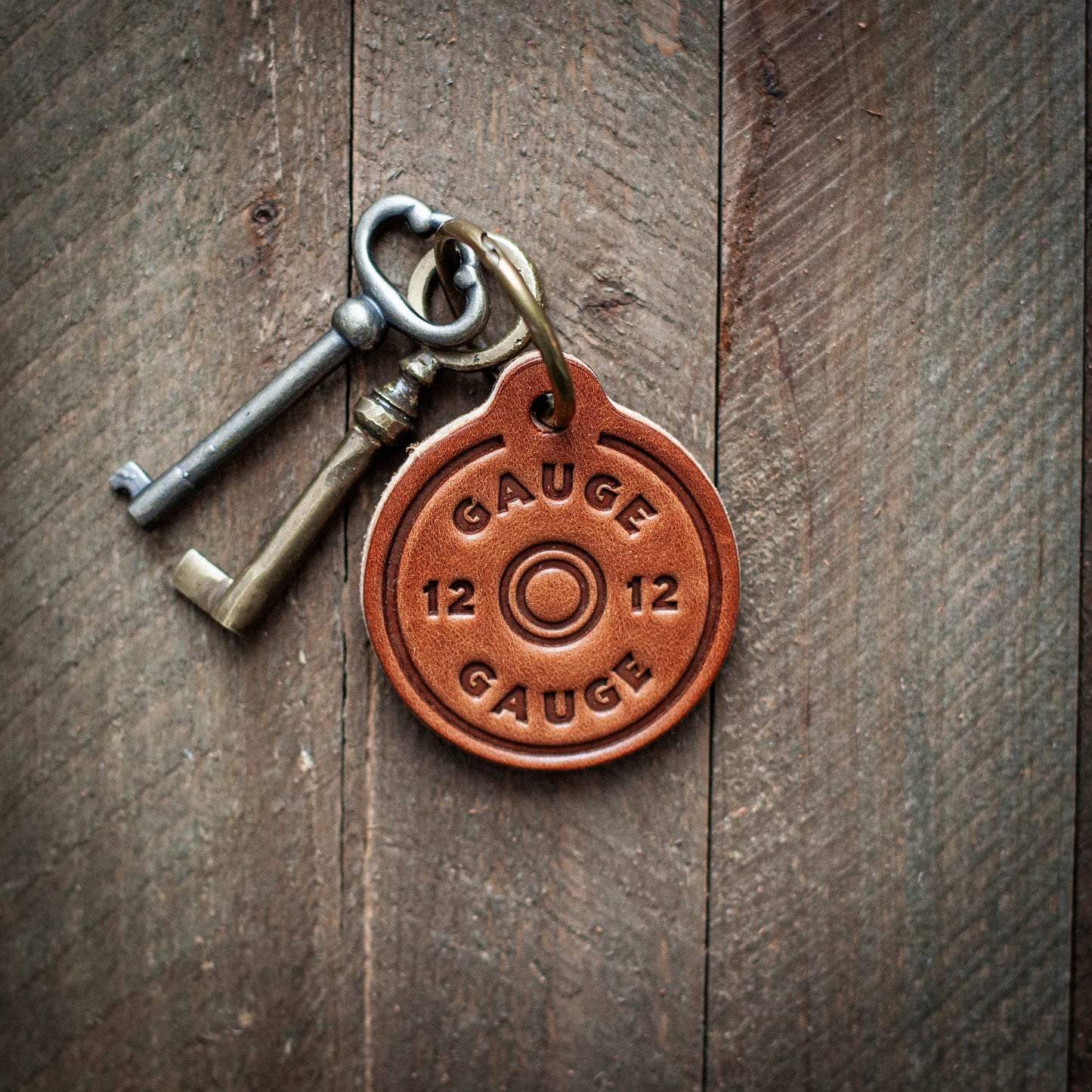 12 Gauge Leather Keychain Circle
