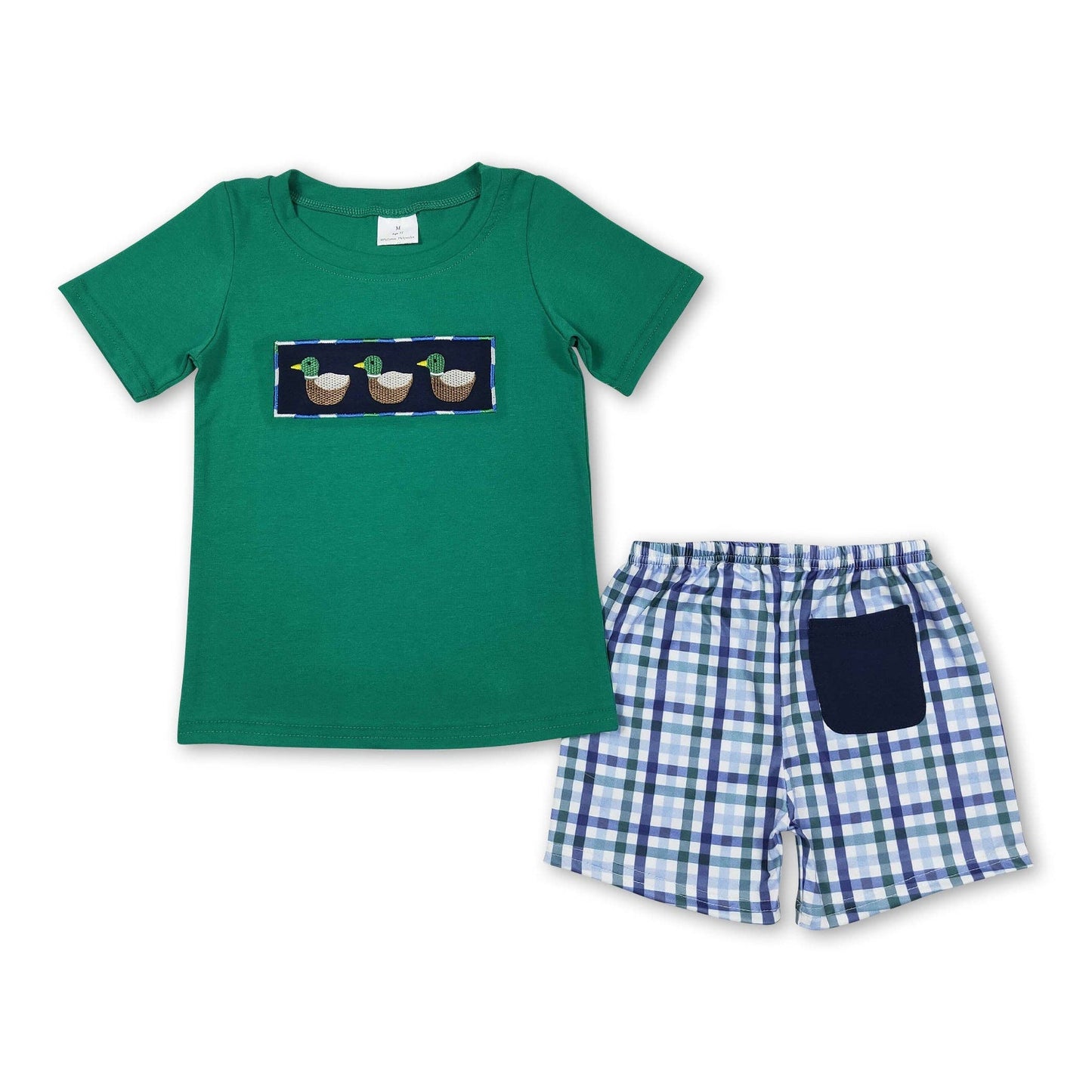 Youth Green Duck T-Shirt & Plaid Short Set