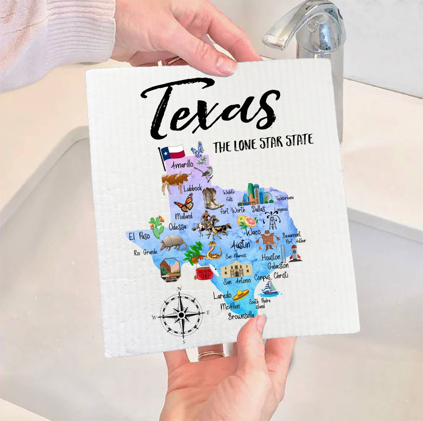 Texas State Map Souvenir SWEDISH DISH CLOTH