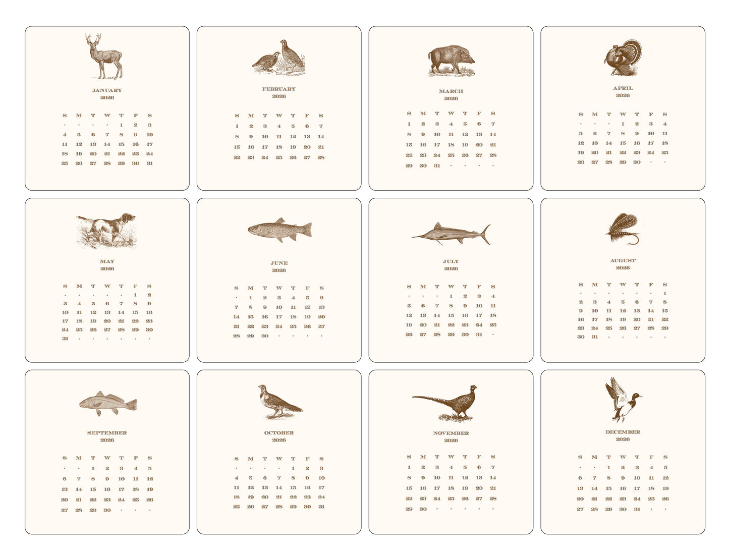 2026 Hunt Calendar with Easel: Complete Set