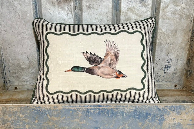 Ticking Mallard Pillow - Accent Piping