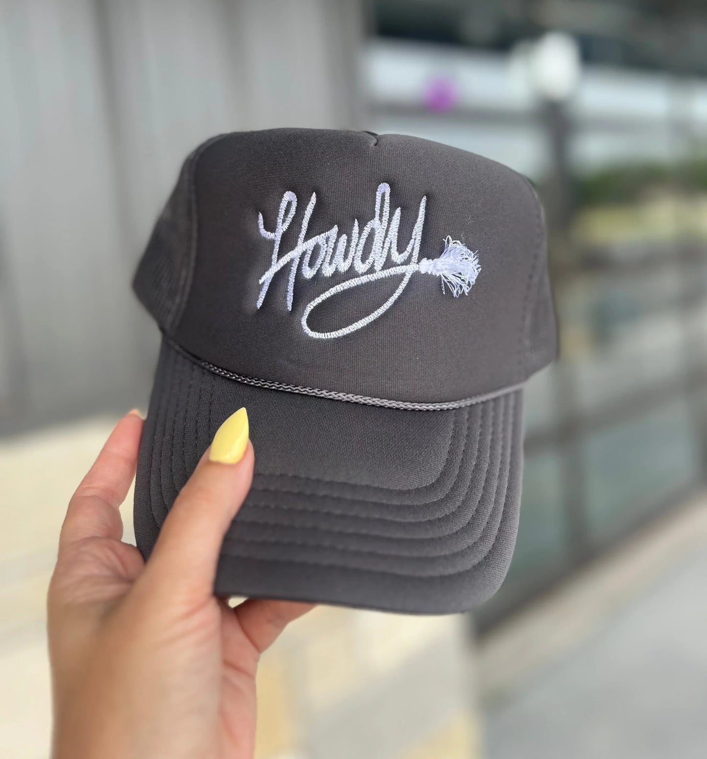 Embroidered Howdy with Fringe Rope- Pepper Otto Trucker Hat
