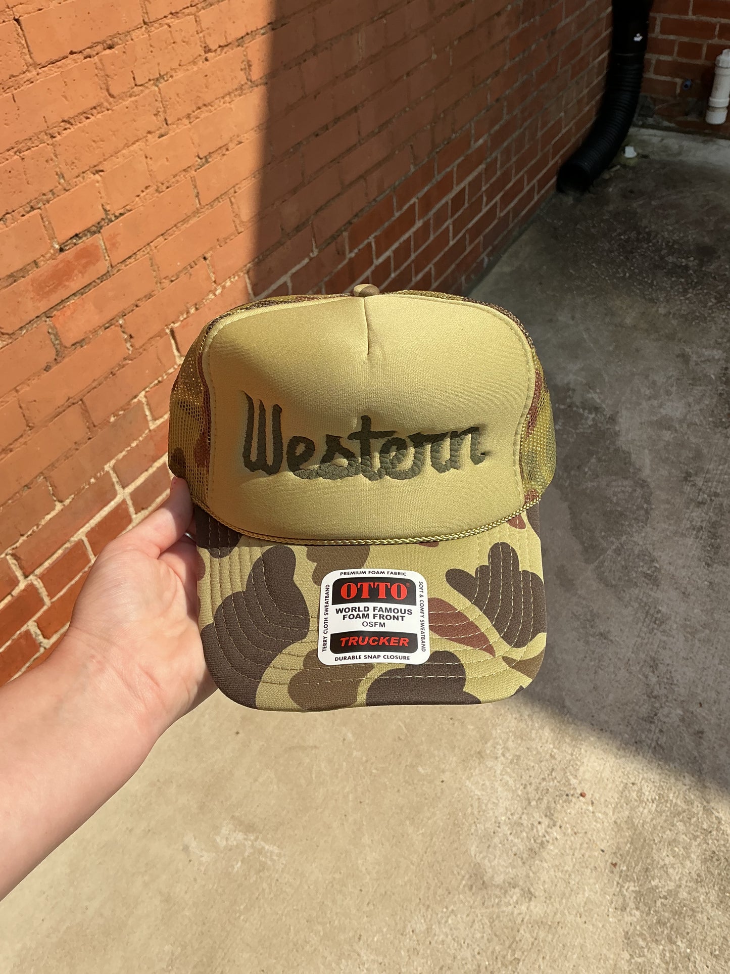 Western Rope Embroidery- Otto Trucker Hat- Camo & Olive