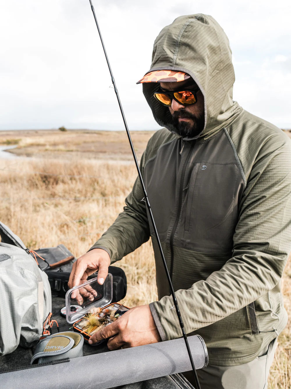 Lightweight Grid Tech Fleece Full Zip in Moss/Raven | Duck Camp