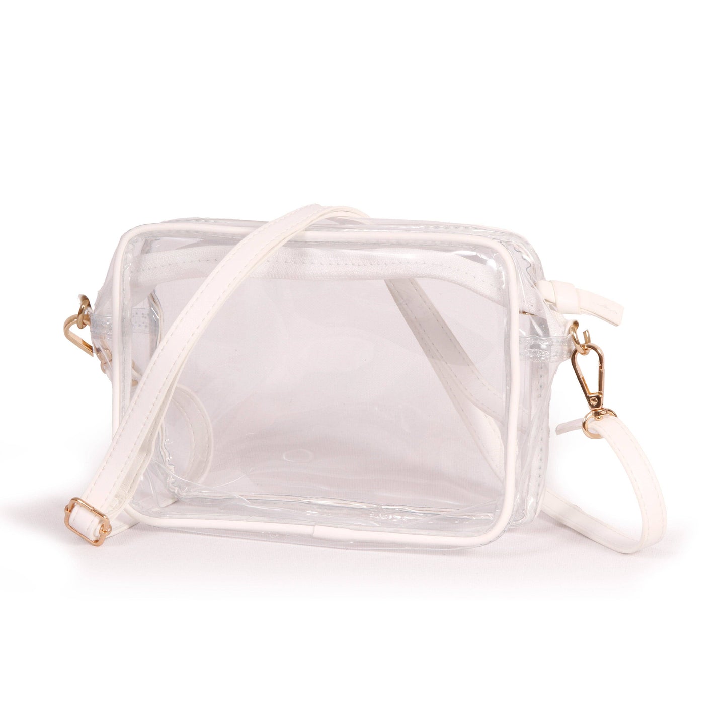 Bridget Clear Purse with Vegan Leather Trim and Straps - White