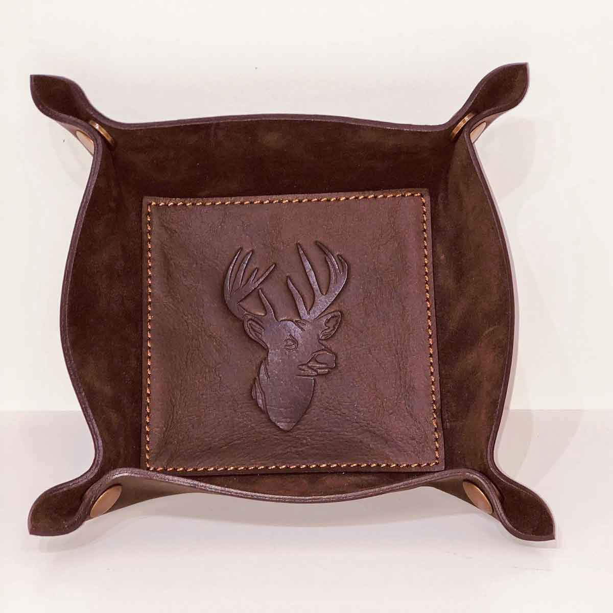 The Royal Standard - Deer Leather Embossed Valet Tray Dark Brown 8x8