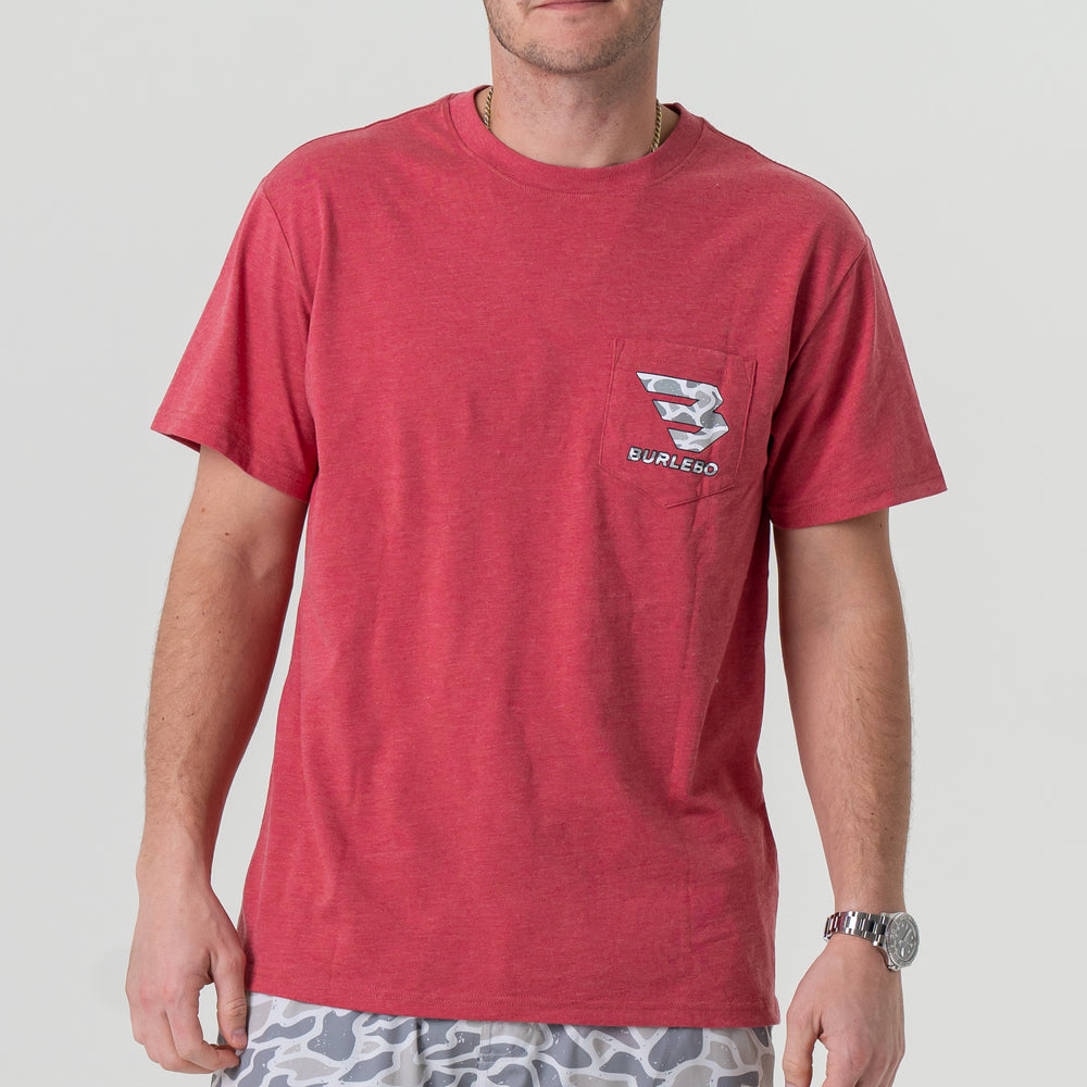 Short Sleeve Flying B Pocket Tee in Crimson| Burlebo
