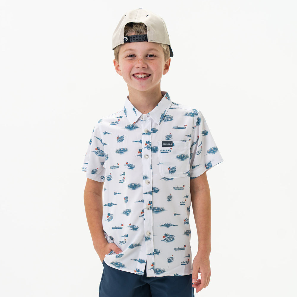 Youth Performance Button Up in Lake Weekend| Burlebo