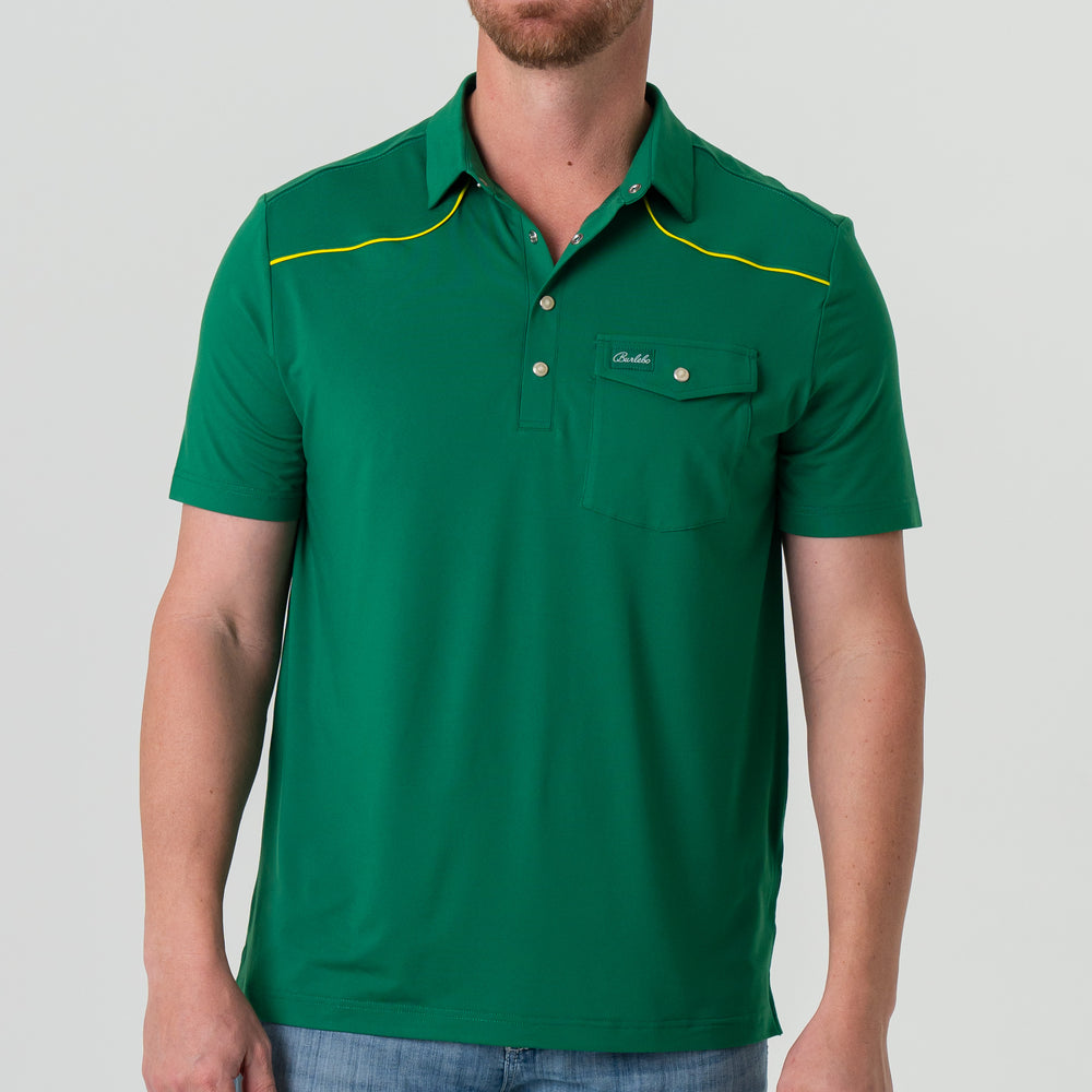 Performance Pearl Snap Polo in Green and Yellow| Burlebo