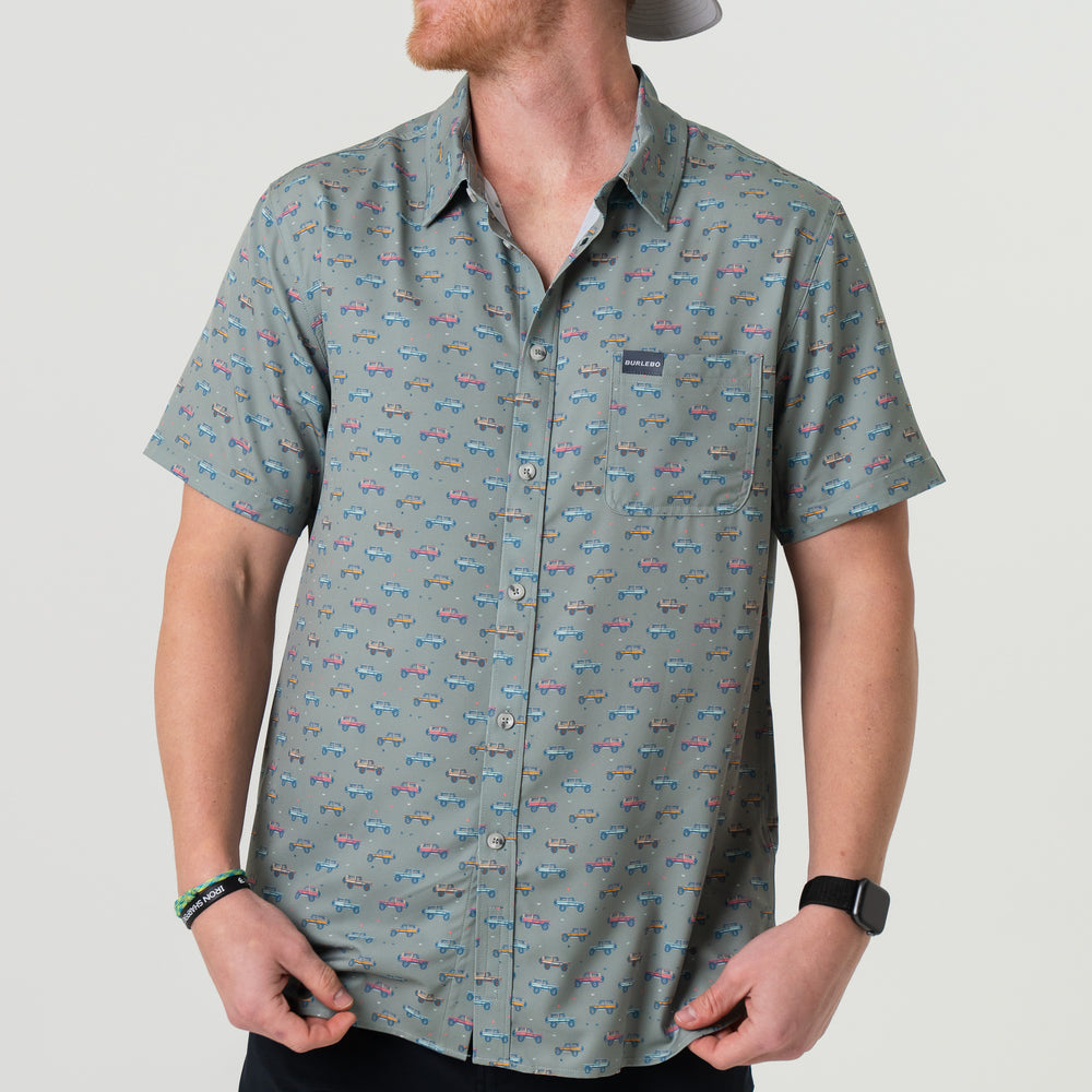 Performance Button Up in Vintage Cruiser, Green | Burlebo