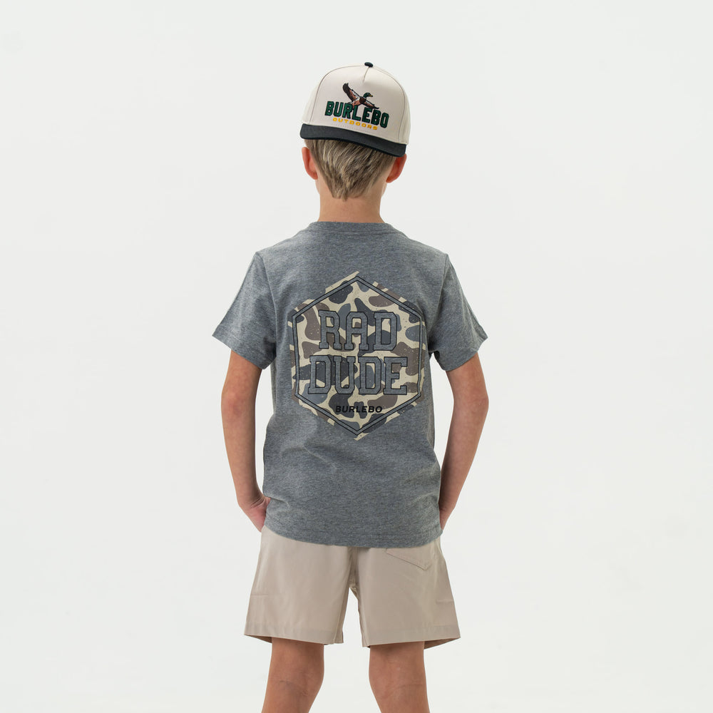 Youth Tee- Rad Dude Deer Camo in Dark Heather Grey | Burlebo