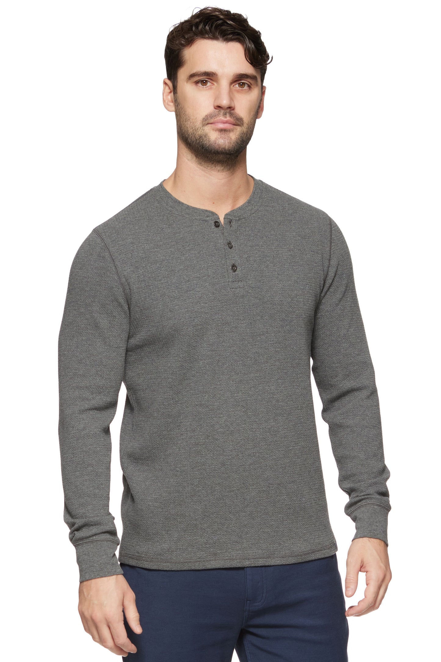 Chatsworth LS Waffle Henley in Charcoal Heather | Flag & Anthem