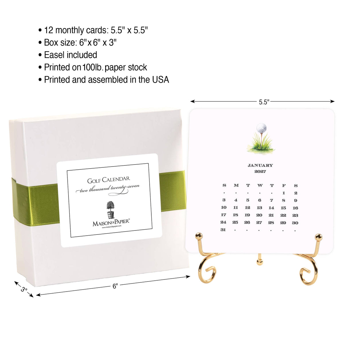 Maison de Papier - 2027 Golf Calendar with Easel
