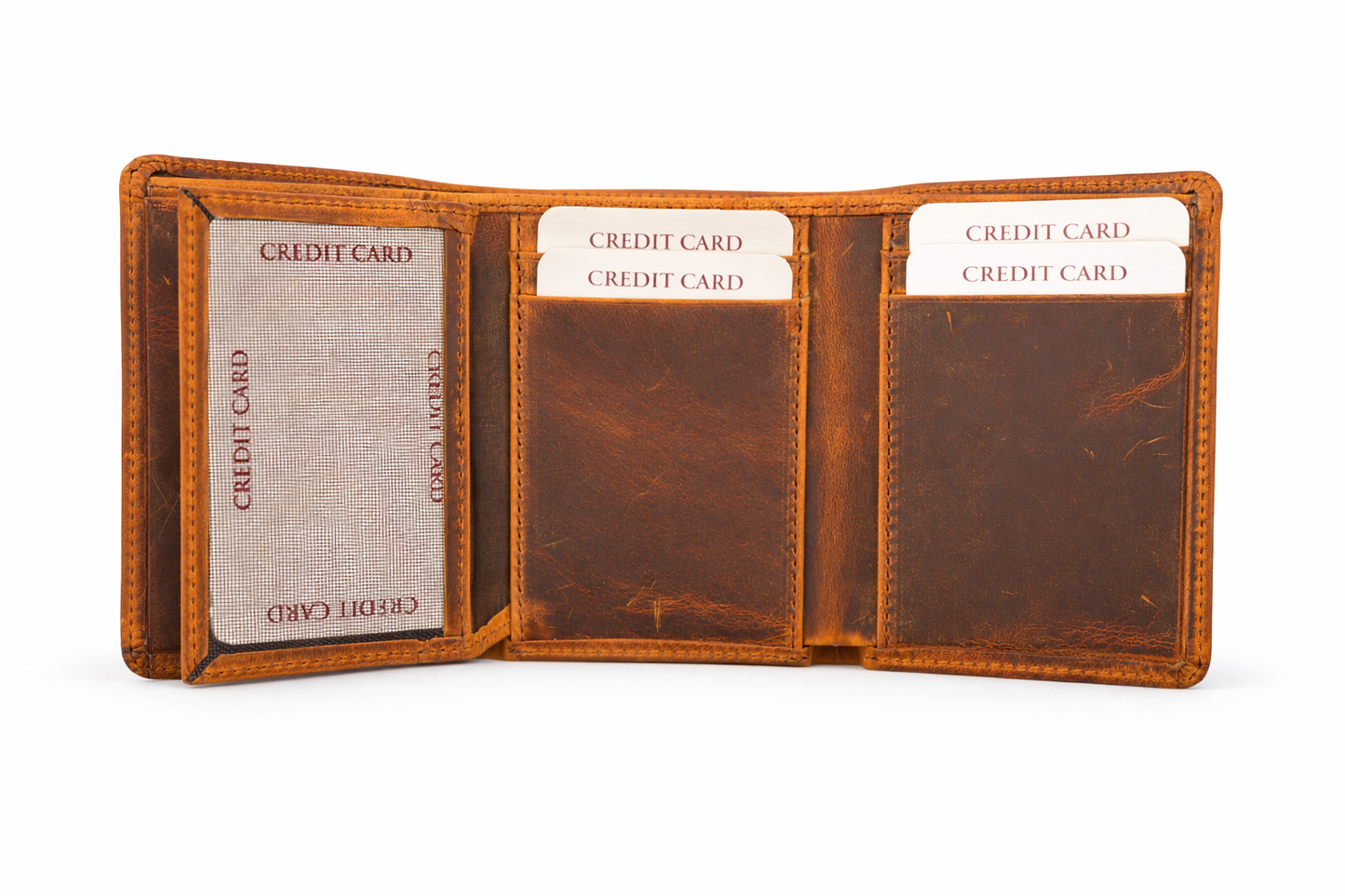 American Leather Goods - Leather Wallet for Men Handcrafted Distressed Trifold Wallet