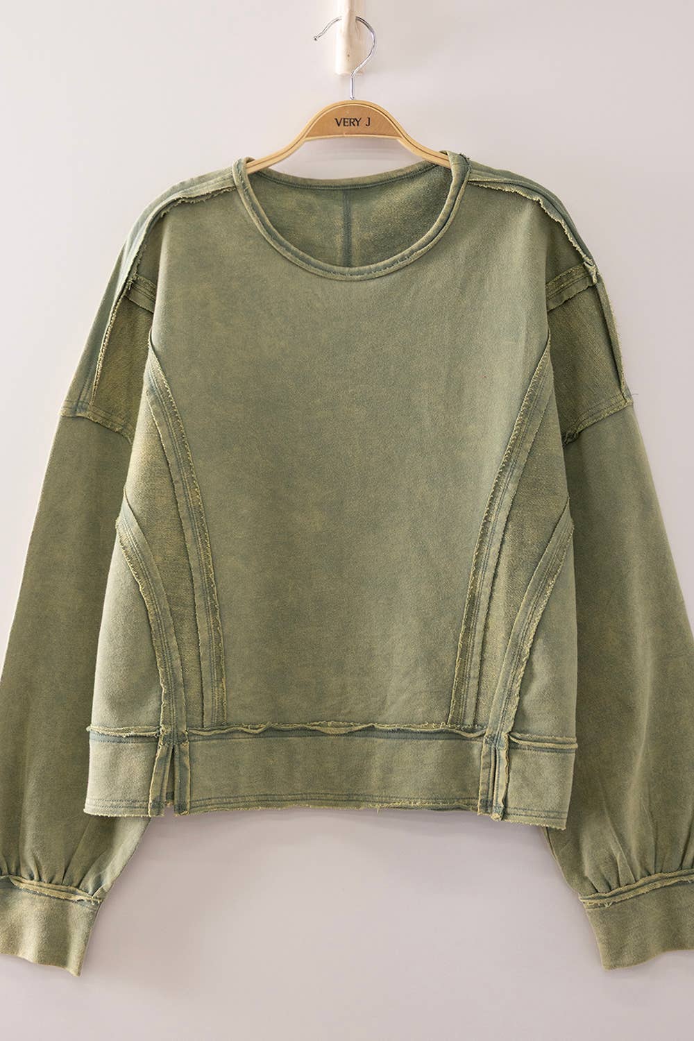 Washed Raw Edge Top in Sage