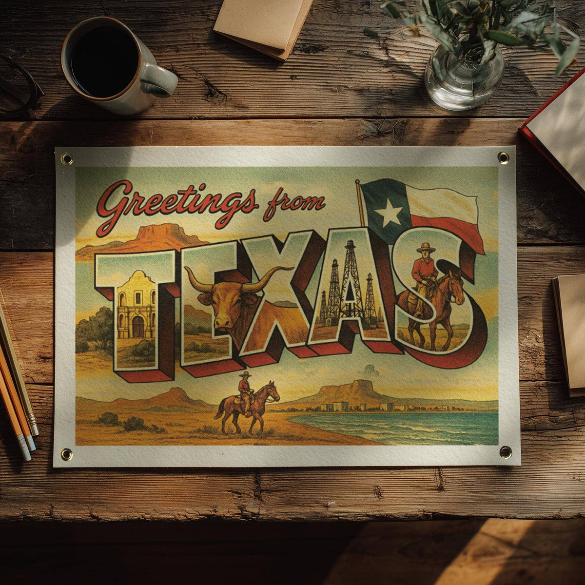 Greetings From Texas State Postcard Pennant | Benoit's Design