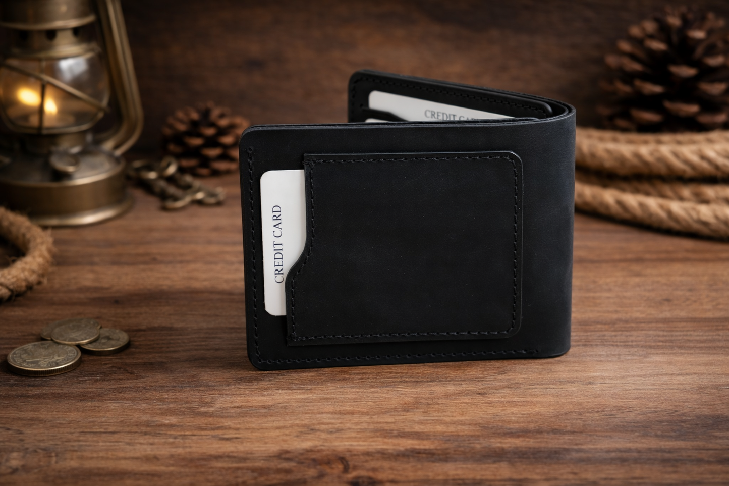 American Leather Goods - Men’s Full-Grain Crazy Leather Bifold Wallet Premium Leather