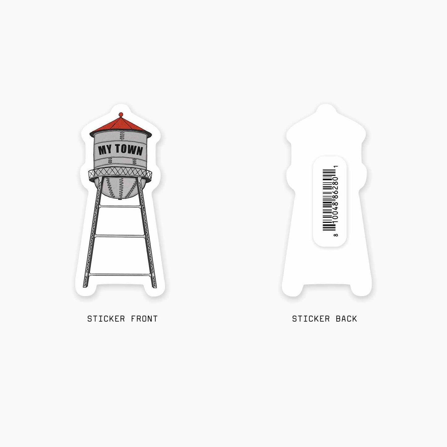 Water Tower - 3" Name Drop Sticker: Barcoded