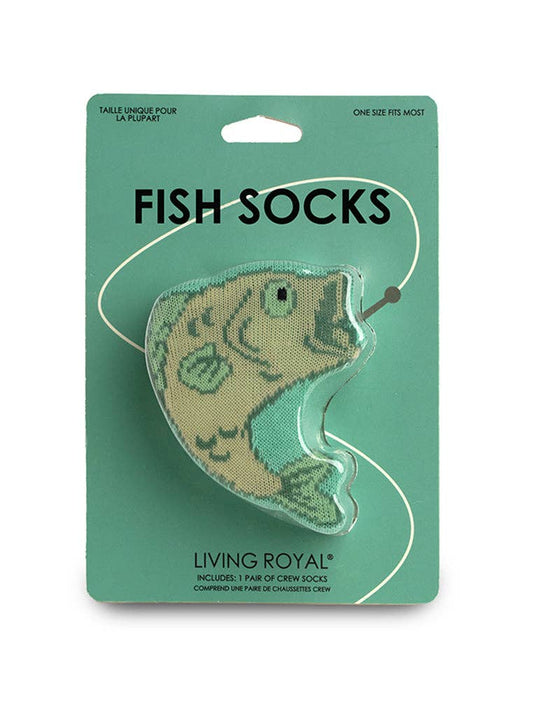 3D Packaged Crew Socks - Fish - "Gone Fishing" - Green | Living Royal