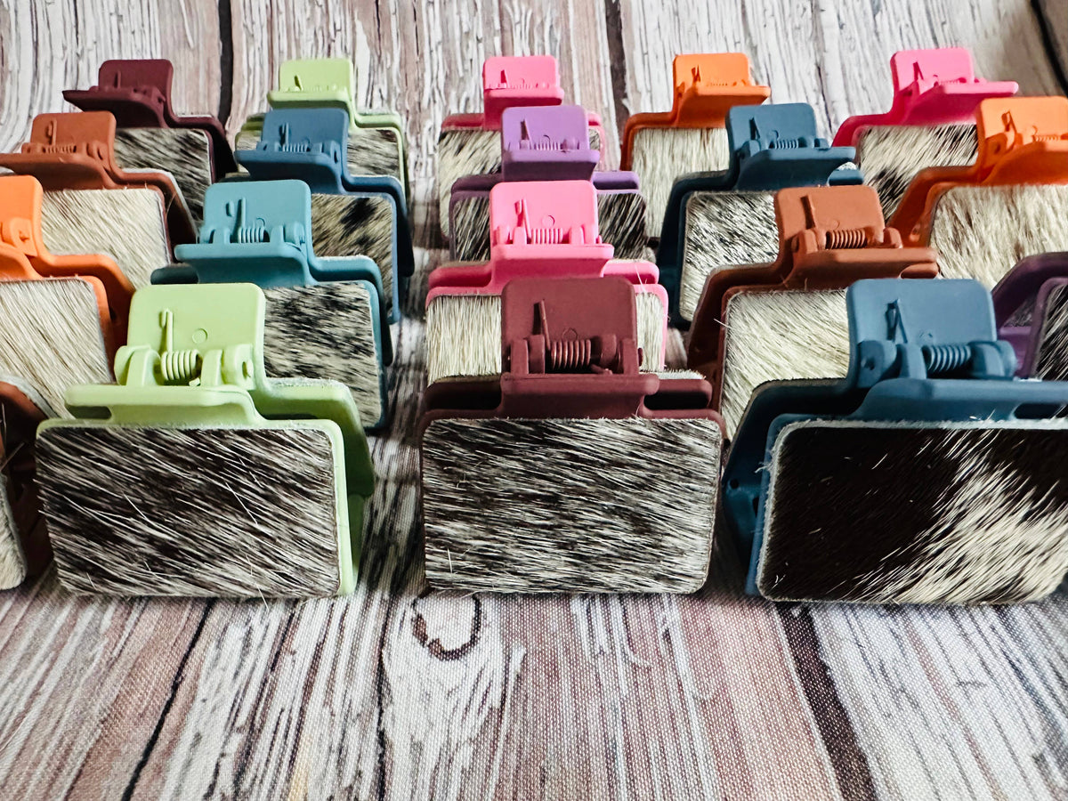 Colorful Cowhide Hair Clips 