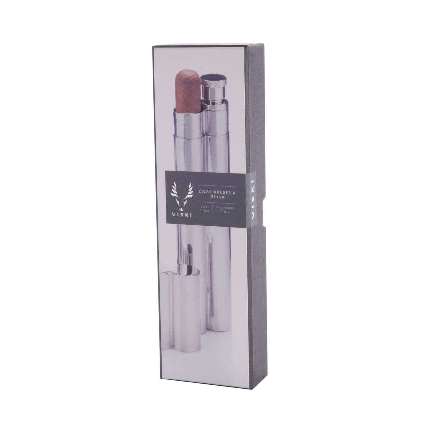 Stainless Steel Cigar Holder & Flask Combo | Viski