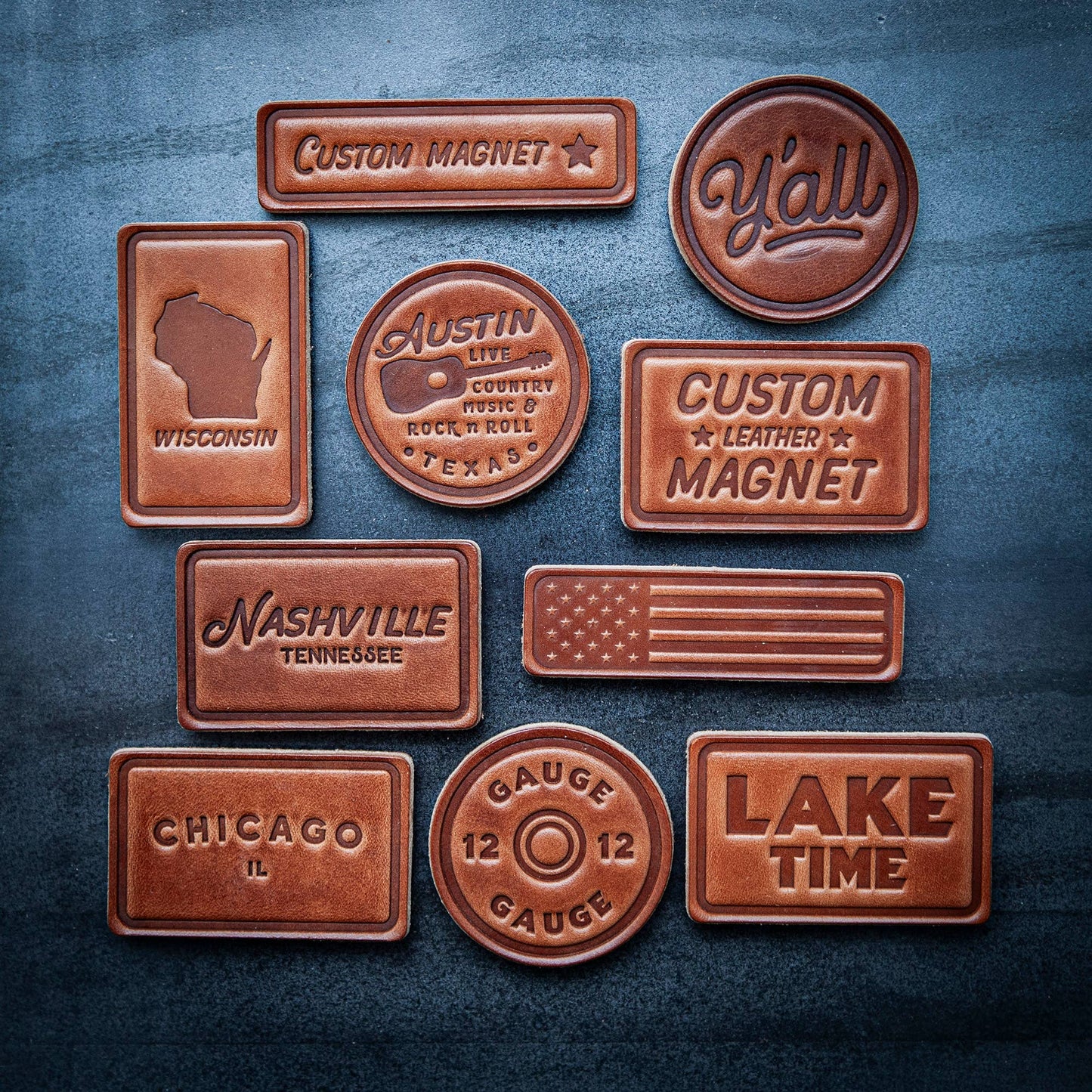 Texas Silhouette Leather Magnet Block Style