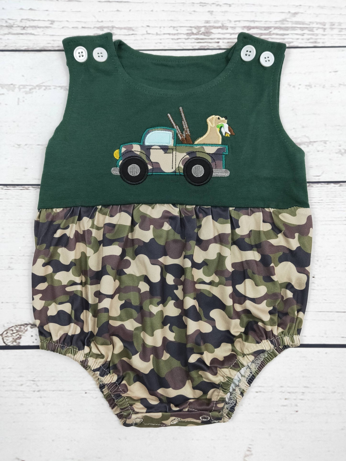 Dog Appliqué Camouflage Boy Bubbles | SK