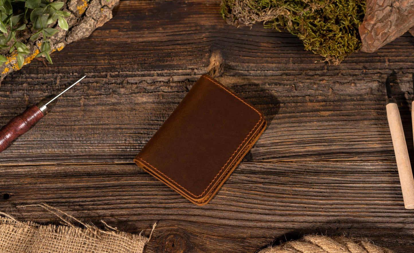 Genuine Leather Wallet, Handmade Wallet: Dark Brown