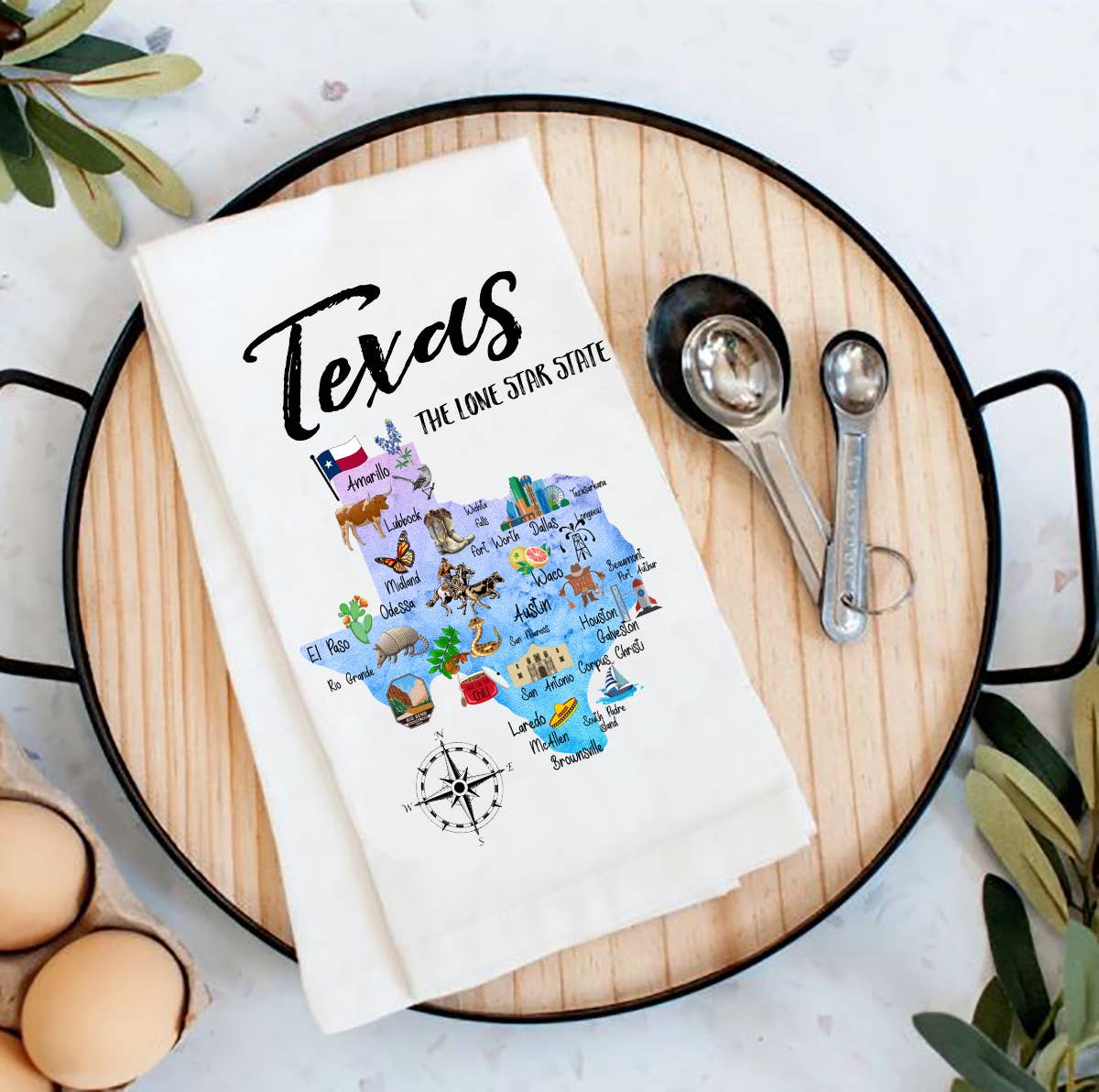 Texas State Map Souvenir  Flour Sack Tea Towel