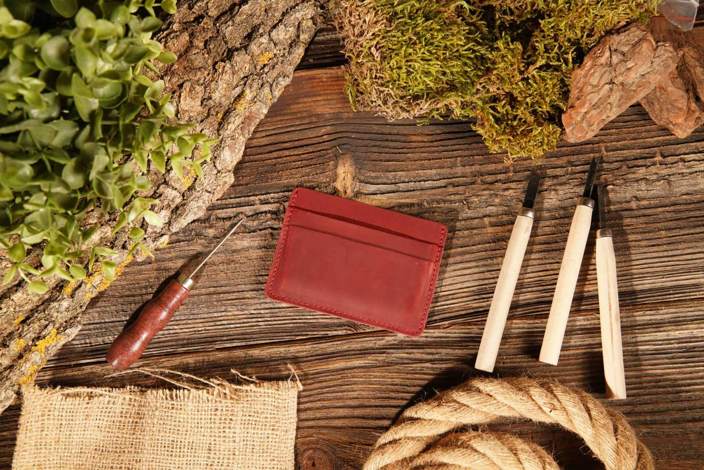 Leather Card Holder Wallet, Handmade Wallet for Men: Black