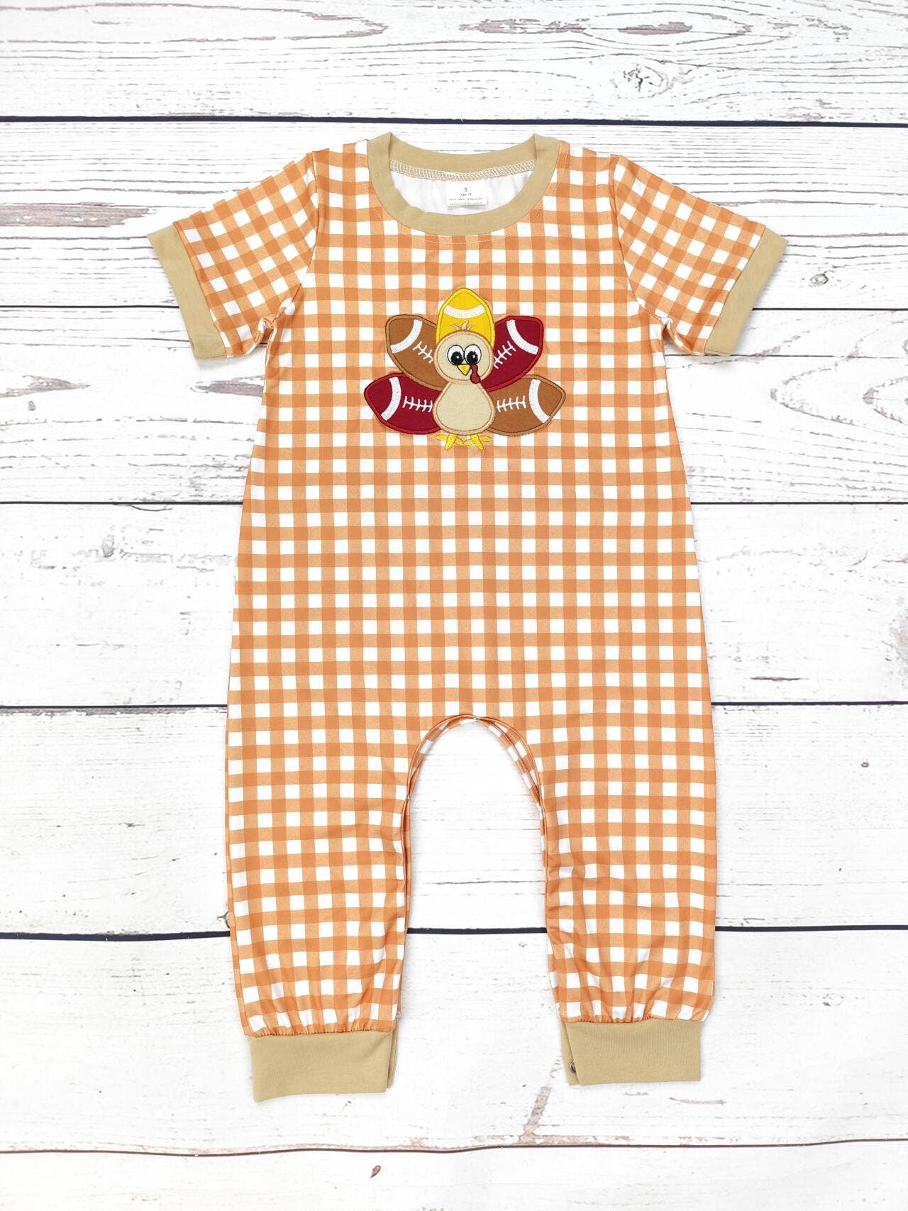 Baby Football Turkey Appliqué Romper: 12-18M
