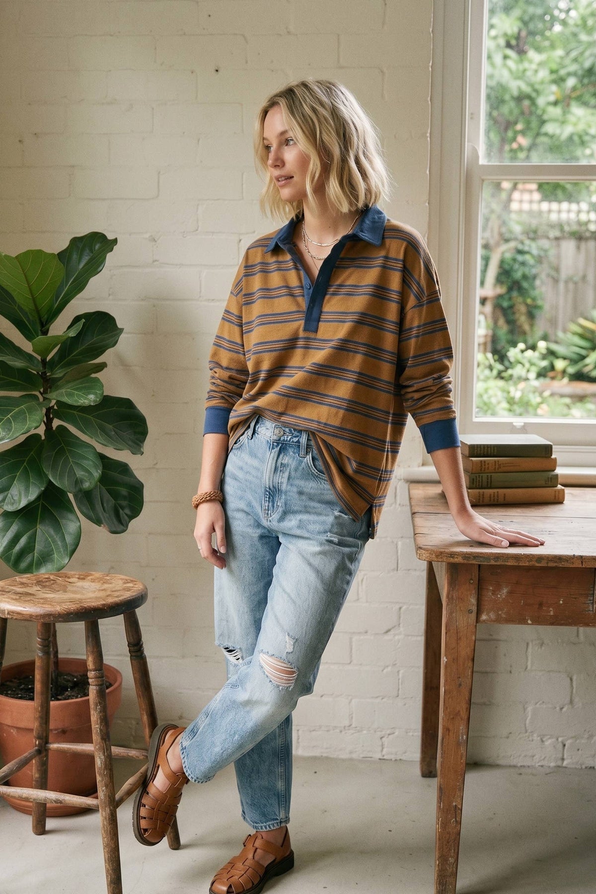 Oversized Striped Rugby Pullover