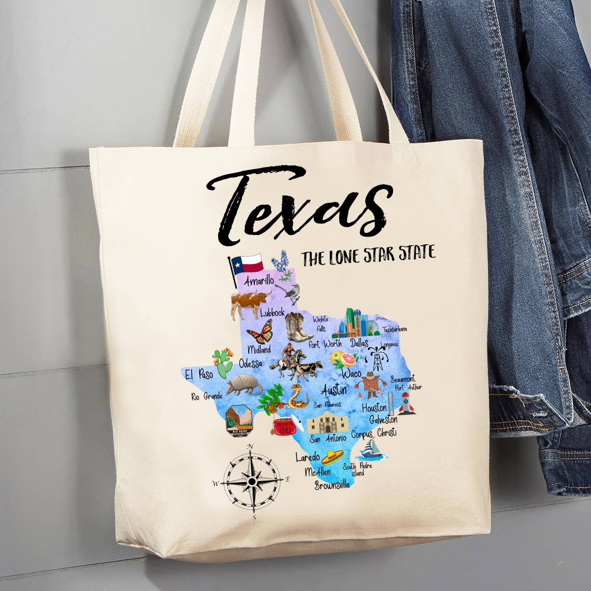 Texas State Map Souvenir  12 oz Canvas Tote Bag