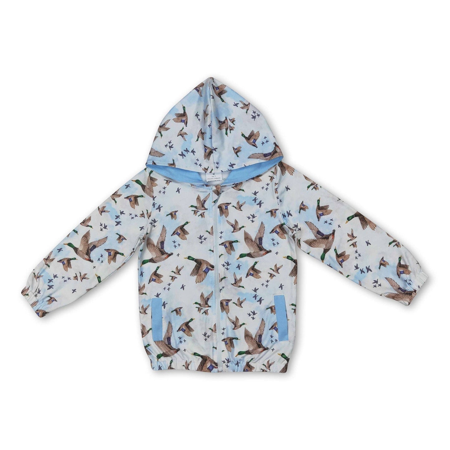 Youth Light blue Pocket Duck Zip Hooded Jacket