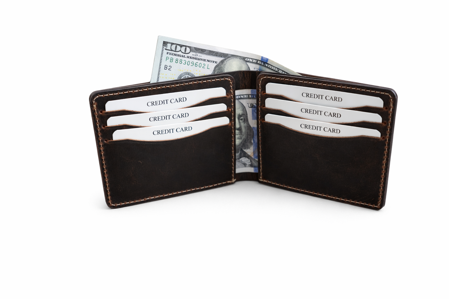 American Leather Goods - Men’s Full-Grain Crazy Leather Bifold Wallet Premium Leather
