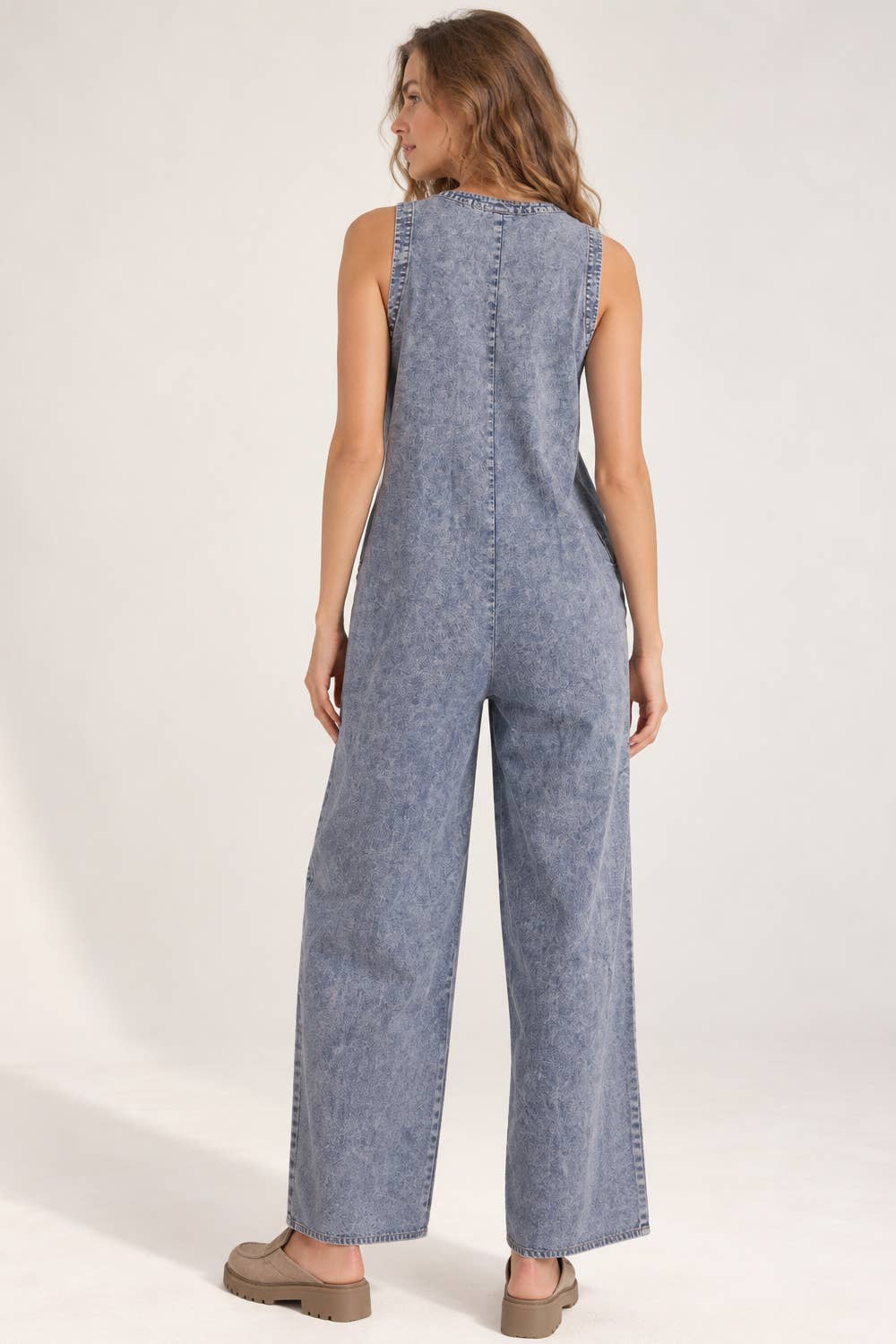 Pintuck Washed Denim Jumpsuit