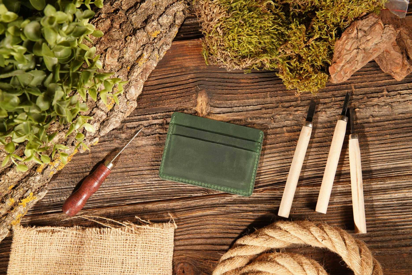 Leather Card Holder Wallet, Handmade Wallet for Men: Black