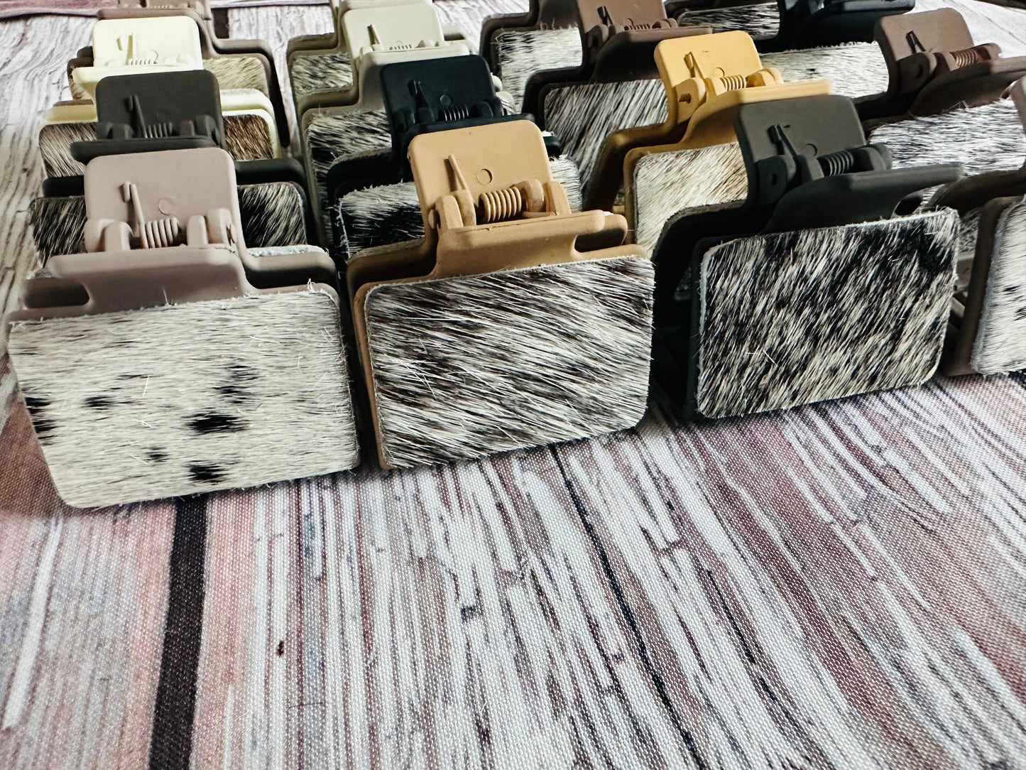 Neutral Cowhide Hair Clips
