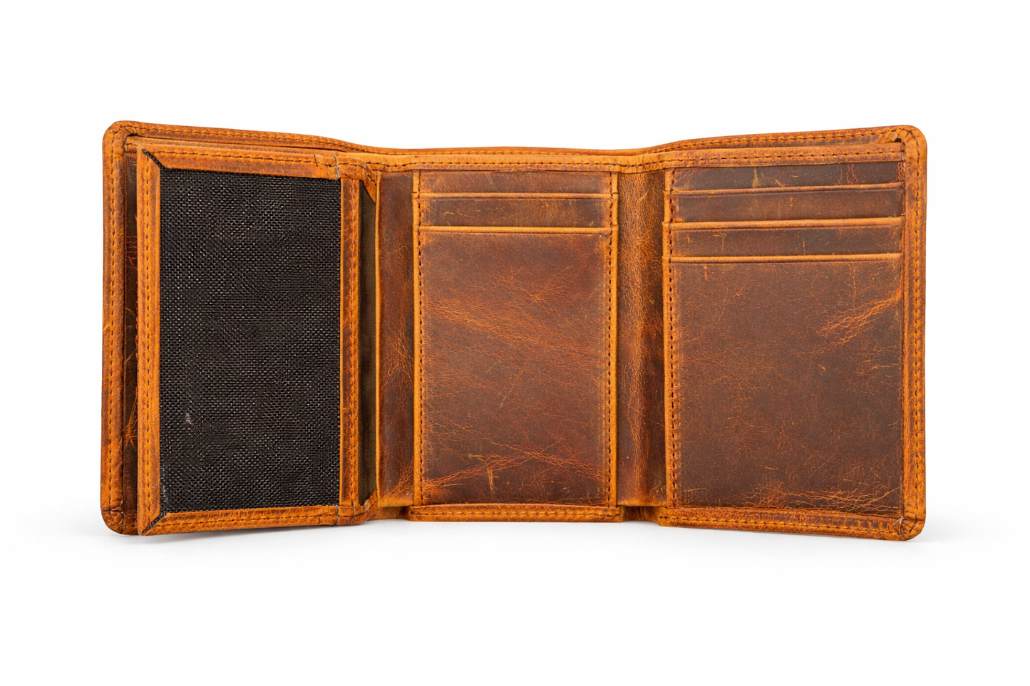 American Leather Goods - Leather Wallet for Men Handcrafted Distressed Trifold Wallet