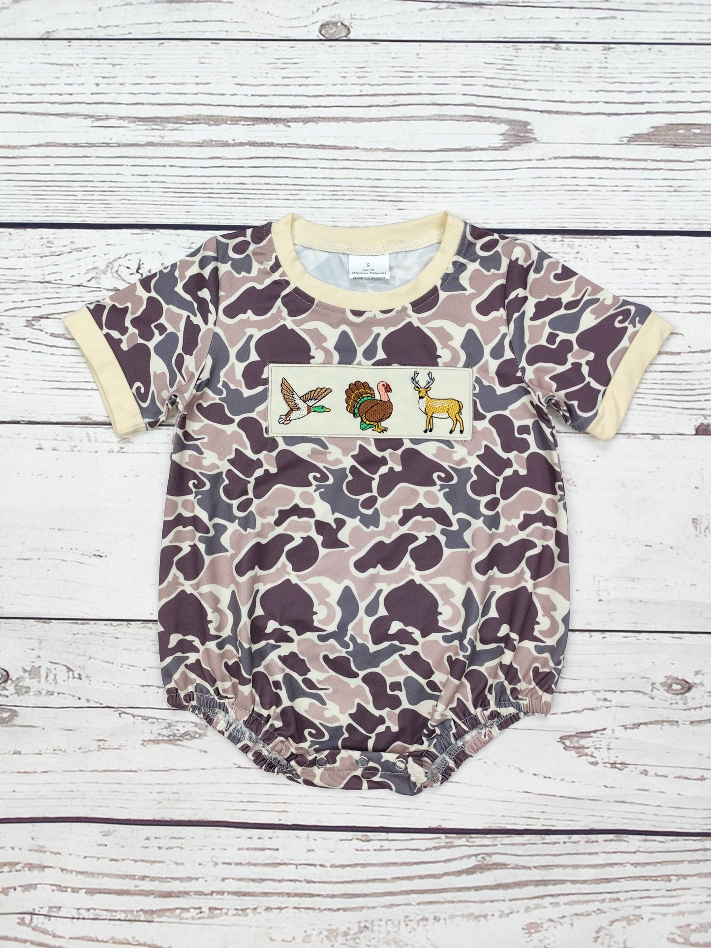 Baby Camouflage Hunt Appliqué Romper