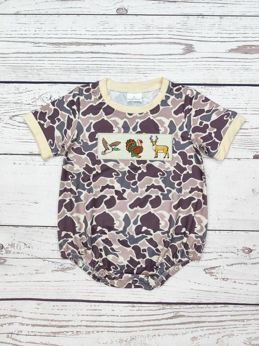 Baby Camouflage Hunt Appliqué Romper