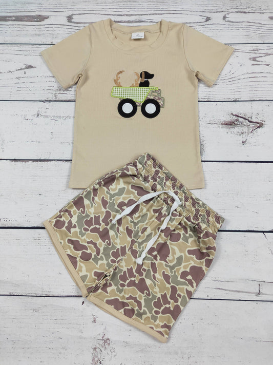 sassy kids palace - Baby Boy Appliqué Top & Camo Shorts Set