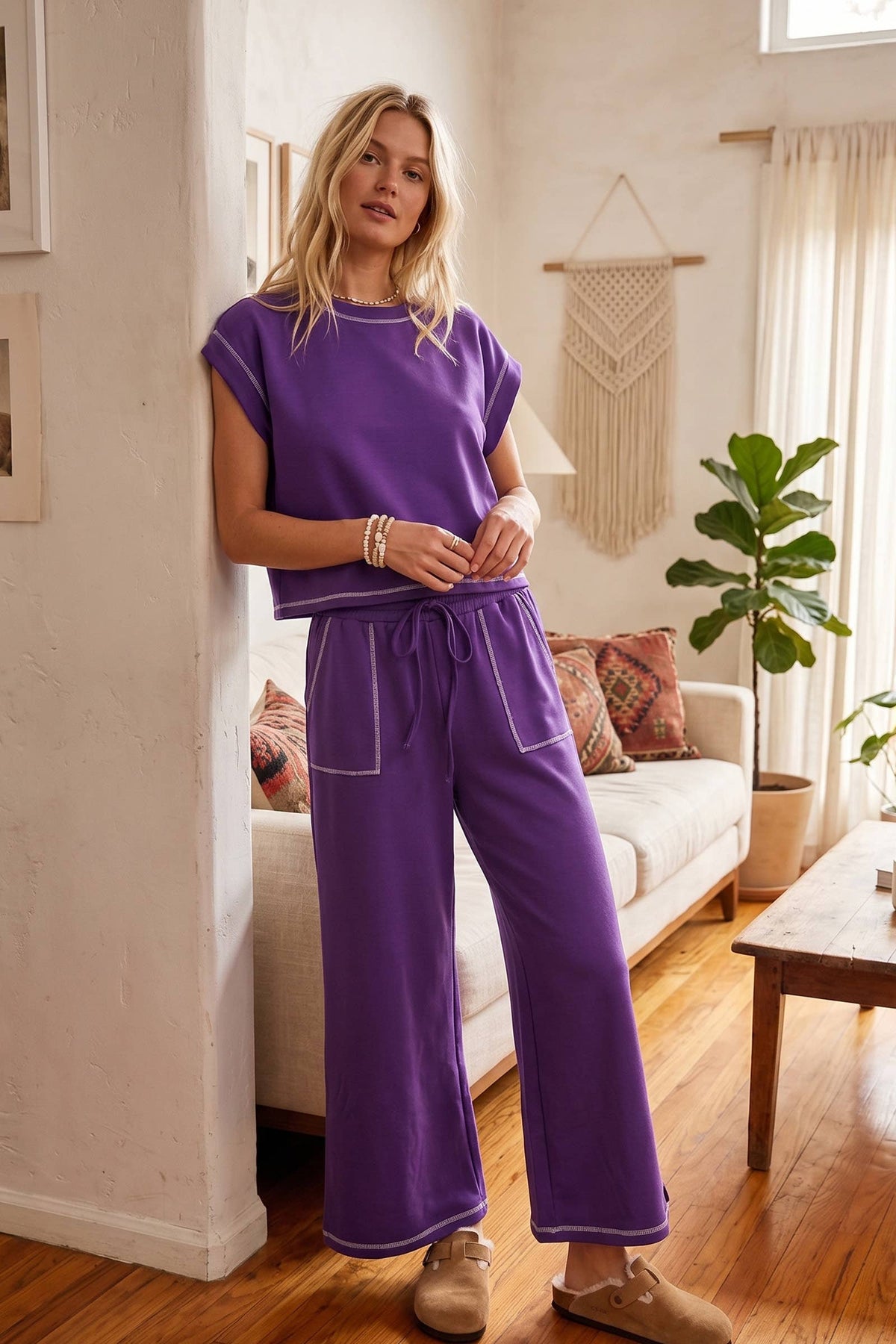 Game Day Lounge Set in Contrast Stitch in Purple