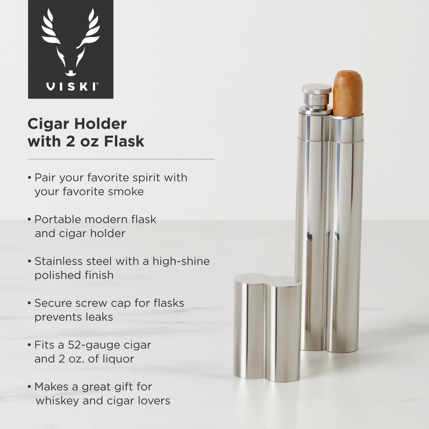 Stainless Steel Cigar Holder & Flask Combo | Viski