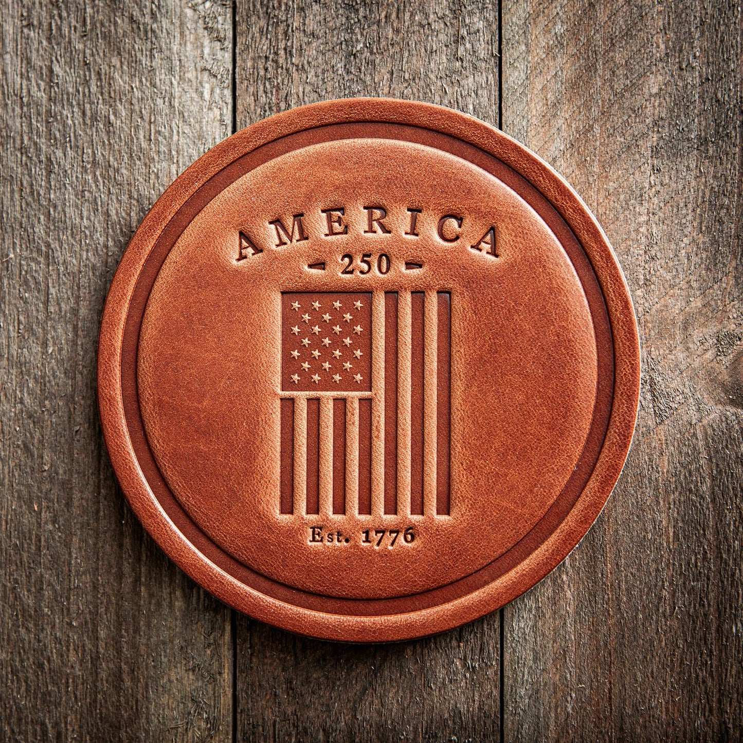 America 250th Flag Leather Coaster | Sugarhouse Leather