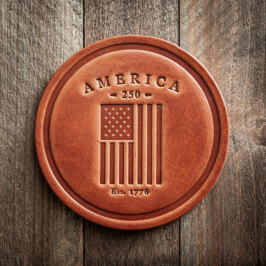 America 250th Flag Leather Coaster | Sugarhouse Leather