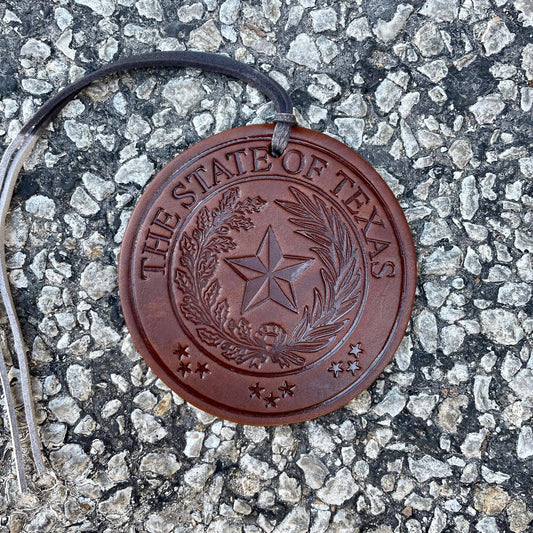 Texas State Seal Air Flair in LEATHER Vehicle Air Freshener| CL